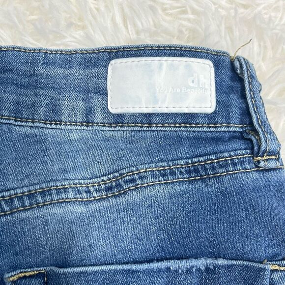 Dollhouse Long Distressed Denim Shorts Size 5 / 6 Juniors Jean Blue Button Fly - Picture 6 of 7